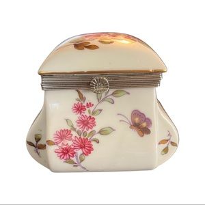 Vintage Lefton Lidded Pink/Purple Floral with Butterflies Trinket Box